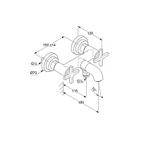 Kludi Nova Fonte Смеситель для ванны и душа DN 15 настенный, крестообразные рукоятки, цвет: хром 205400520