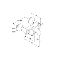 Kludi Nova Fonte Смеситель для ванны и душа DN 15 настенный, рукоятки Deco, цвет: хром 205400539