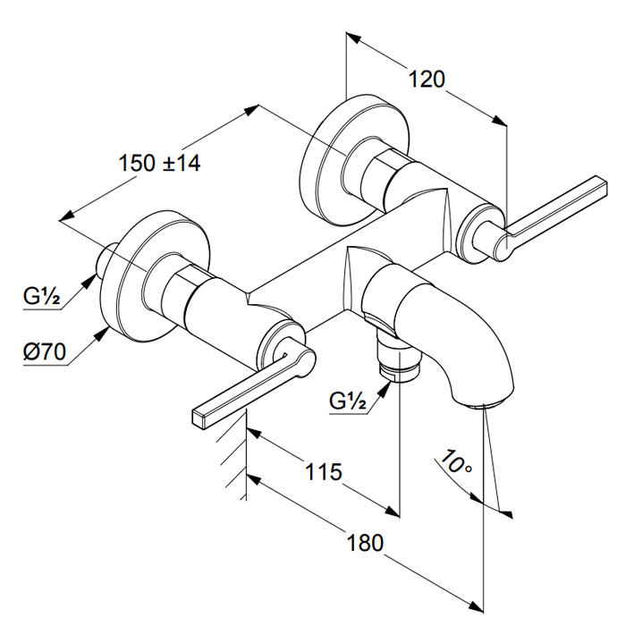 Kludi Nova Fonte Смеситель для ванны и душа DN 15 настенный, цвет: черный матовый 205403915