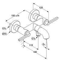 Kludi Nova Fonte Смеситель для ванны и душа DN 15 настенный, цвет: черный матовый 205403915