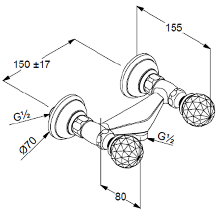 Kludi Adlon Смеситель для душа DN 15 настенный, ручки хрусталь, цвет: хром 5161005G5