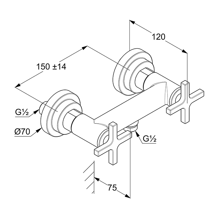 Kludi Nova Fonte Смеситель для душа DN 15 настенный, крестообразные рукоятки, цвет: хром 207100520