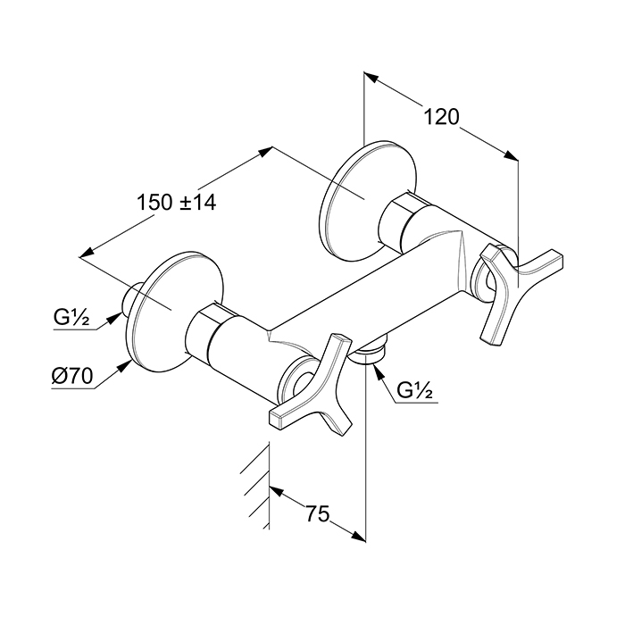 Kludi Nova Fonte Смеситель для душа DN 15 настенный, рукоятки Deco, цвет: хром 207100539