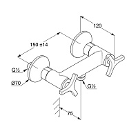 Kludi Nova Fonte Смеситель для душа DN 15 настенный, рукоятки Deco, цвет: хром 207100539