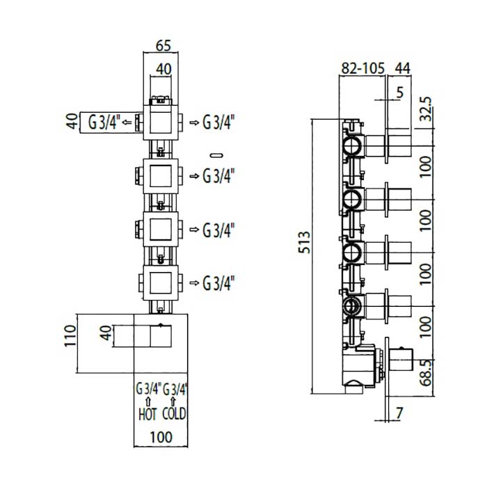 Bossini Oki Смеситель термостатический встраиваемый, на 5 потребителей, цвет: chrome Z031208.030