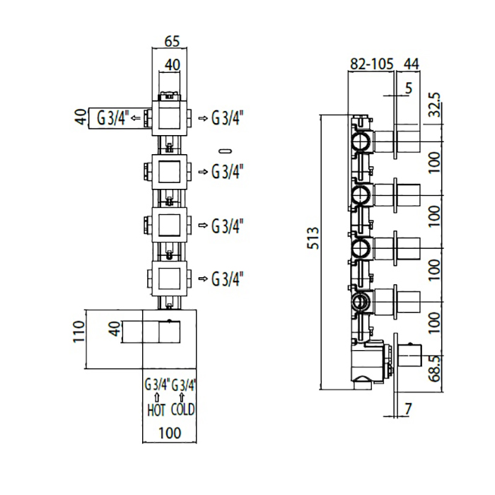 Bossini Rectangular Смеситель термостатический встраиваемый, на 5 потребителей, цвет: chrome Z033208.030