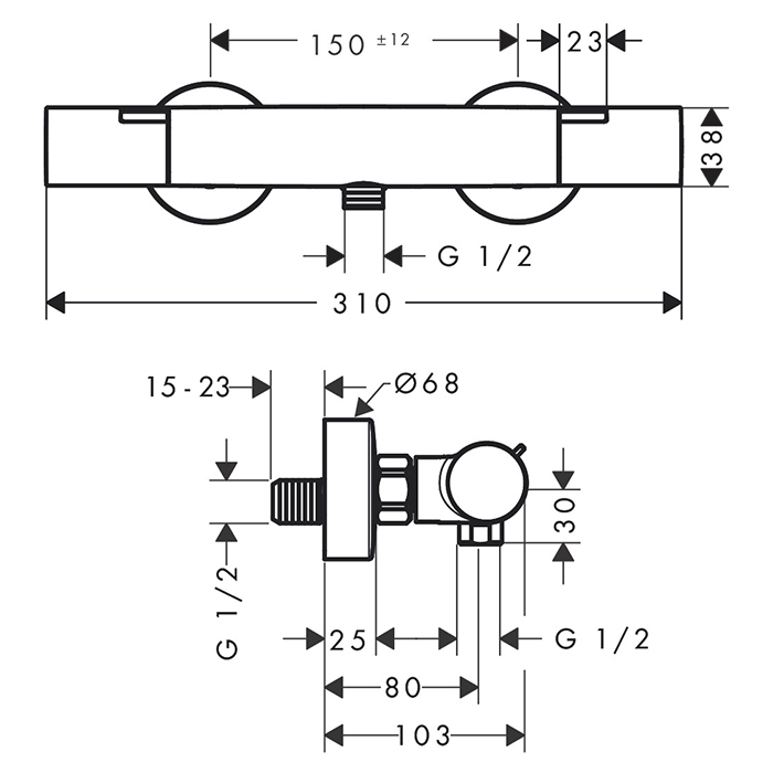 Hansgrohe Ecostat Fine Термостат для душа, EcoStop+, цвет: матовый черный 13324670