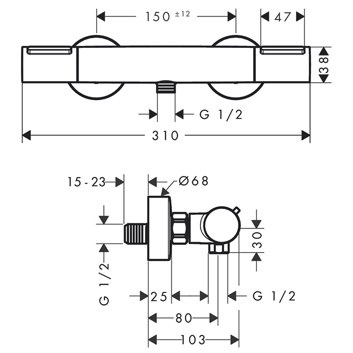 Hansgrohe Ecostat Element Термостат для душа, EcoStop+, цвет: матовый черный 13346670