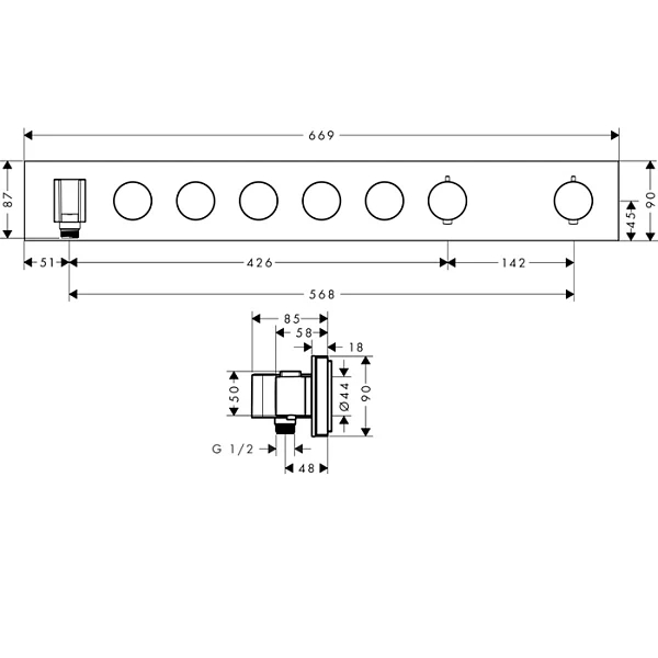 Axor ShowerSelect Термостат для душа встраиваемый на 5 потребителей, цвет: полированное золото 18358990