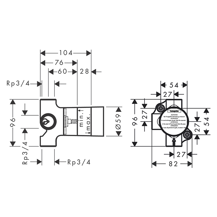 Axor Trio Встраиваемая часть запорного/переключающего вентиля на 2 потребителя, латунь 15981180