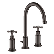 Axor Montreux Смеситель для раковины на 3 отверстие с донным клап., цвет: шлифованный черный хром 16513340