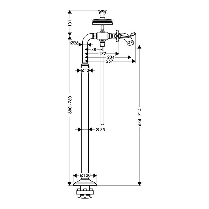 Axor Montreux Смеситель для ванны напольный с двумя крестообразными рукоятками, цвет: шлиф. бронза 16547140