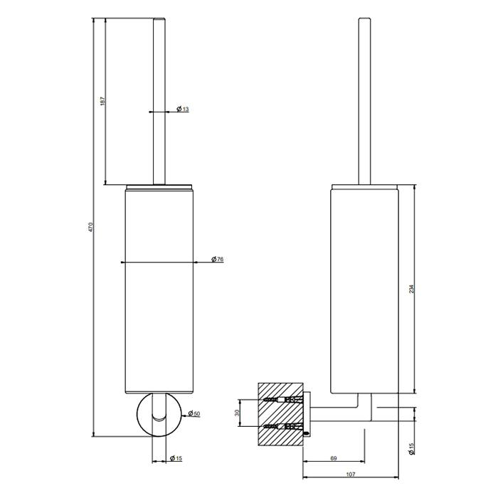 Gessi Tondo Ершик для унитаза подвесной с белой колбой, цвет: matte black 63619#299