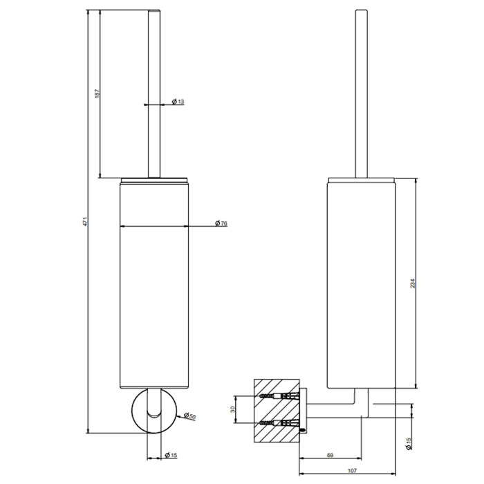 Gessi Tondo Ершик для унитаза подвесной с черной колбой, цвет: chrome 63620#031