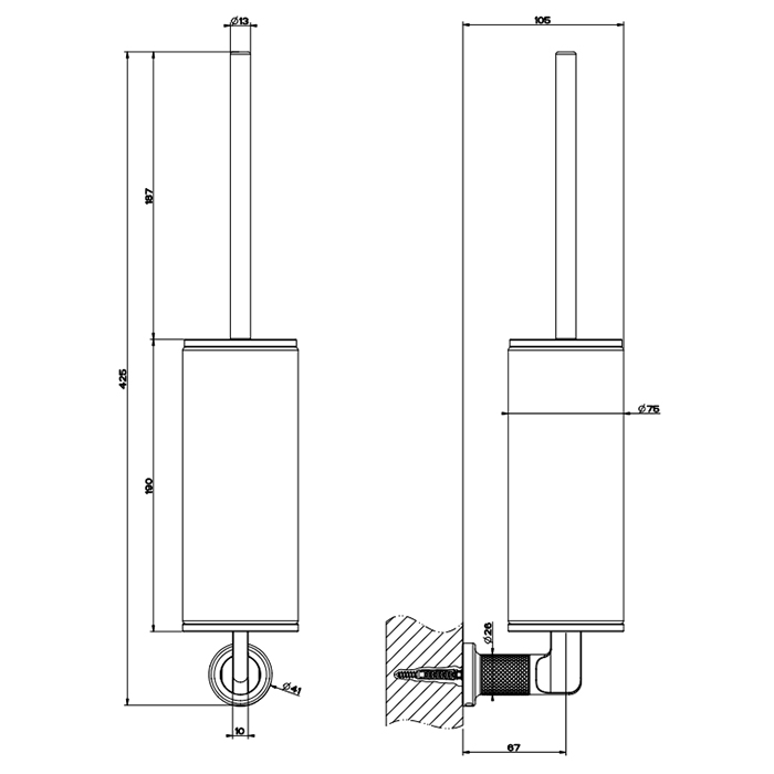 Gessi Inciso Ершик для унитаза подвесной, цвет: finox brushed nickel 58520#149