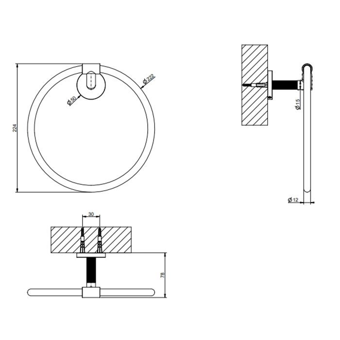 Gessi Ingranaggio Полотенцедержатель кольцевой 22,4 см, цвет: black metal brushed PVD 63909#707