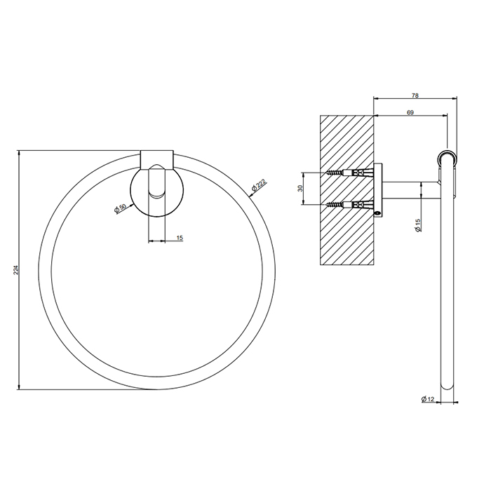 Gessi Tondo Полотенцедержатель кольцевой 22,4 см, цвет: finox brushed nickel 63709#149