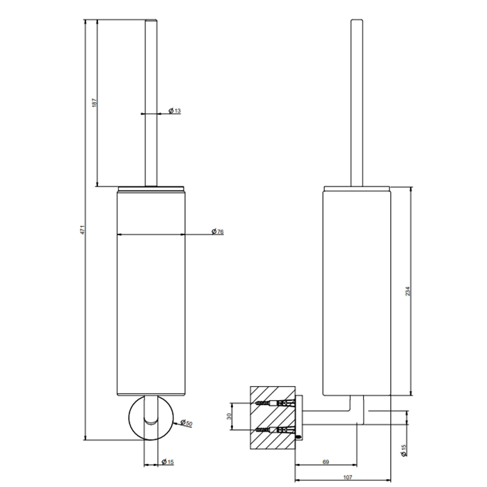 Gessi Tondo Ершик для унитаза подвесной с черной колбой, цвет: finox brushed nickel 63620#149