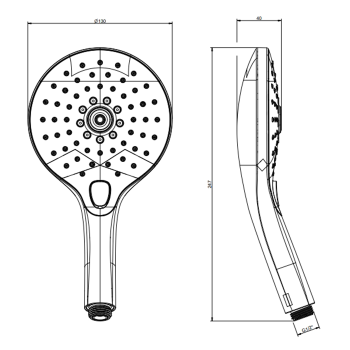 Gessi Origini Душевая лейка 3 режима струи с кнопочным переключателем, цвет: brushed brass PVD 47351#727