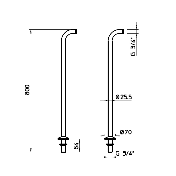 Gessi Technical Accessories Душевая колонна напольная, без верхнего душа, цвет: chrome 01415#031