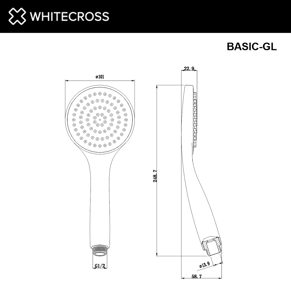 Whitecross Душевая лейка 1 режим цвет: золото глянцевое BASIC-GL