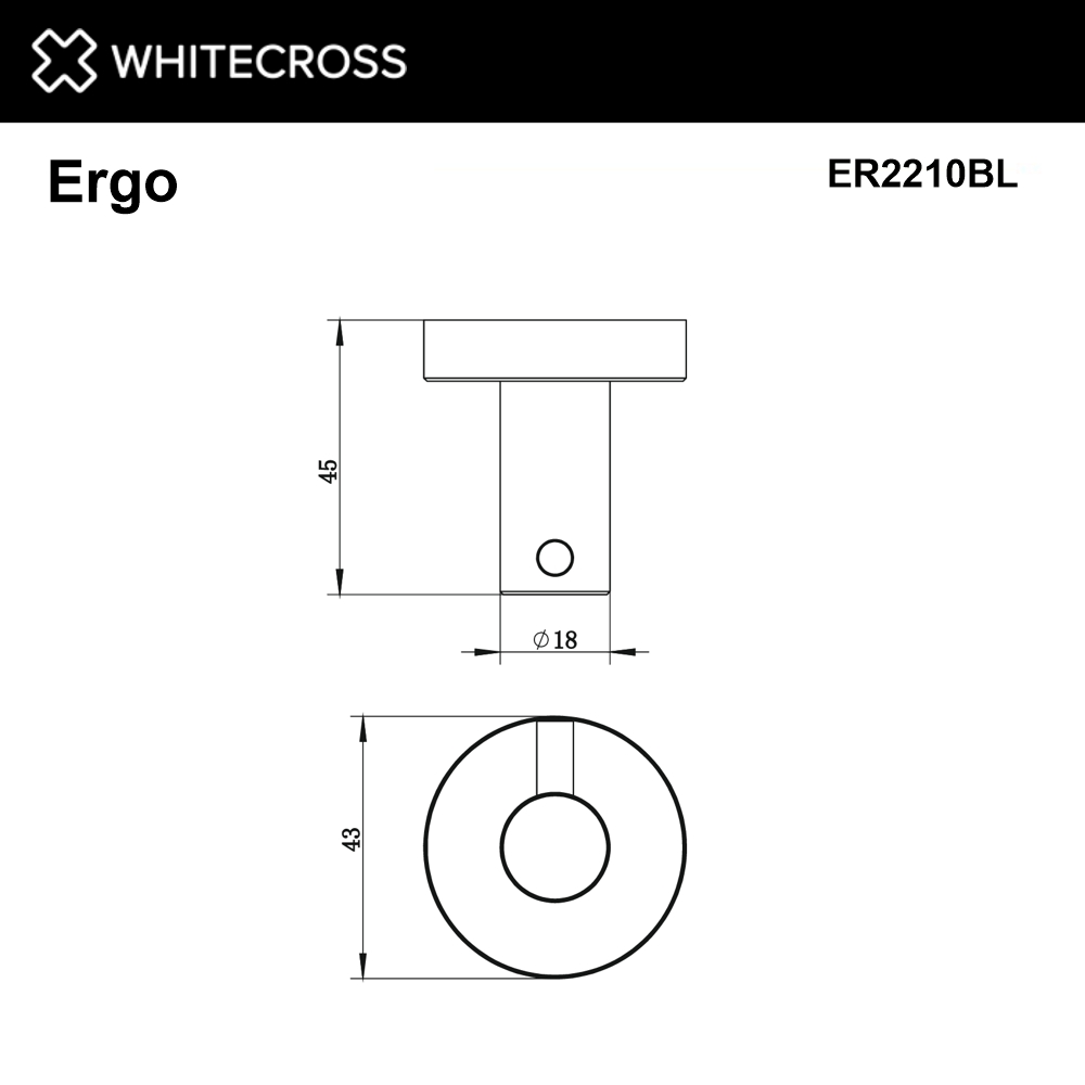 Whitecross Ergo Крючок одинарный цвет: черный матовый ER2210BL