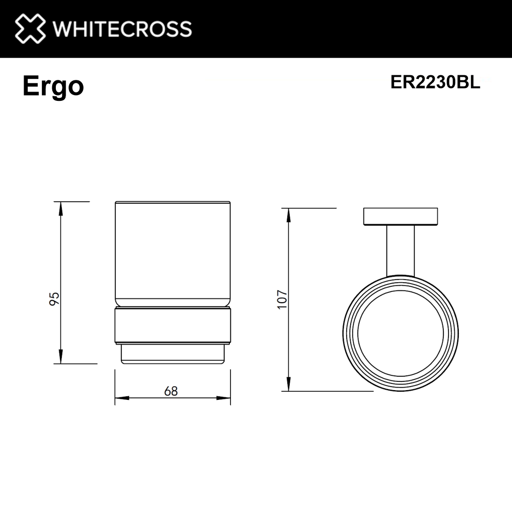 Whitecross Ergo Стакан подвесной, стеклянный, цвет: черный матовый ER2230BL