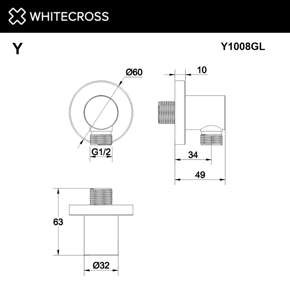 Whitecross Y Шланговое подключение для душа, латунь цвет: золото глянцевое Y1008GL