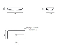 GSI Nubes Раковина чаша 80x40x14h см, без перелива, без д/к, цвет: creta opaco 904008