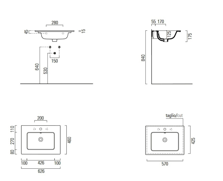 GSI Pura Раковина подвесная/накладная 62,6x46 см, 1 отверстие, с переливом, цвет: белый матовый 8884109