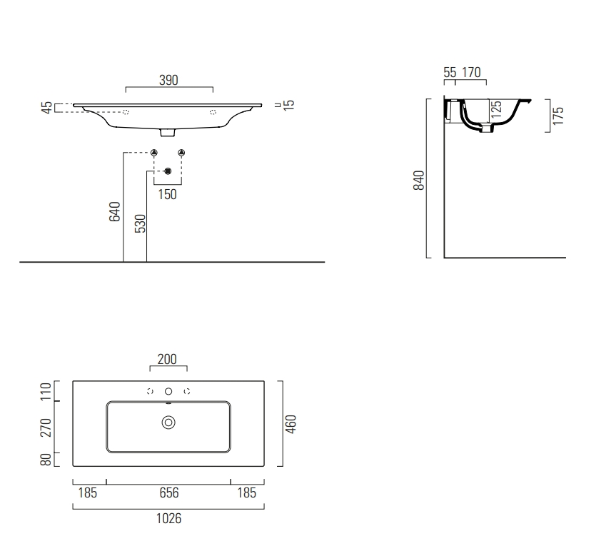GSI Pura Раковина подвесная/накладная 102,6x46 см, 1 отверстие, с переливом, цвет: белый глянцевый 8886111