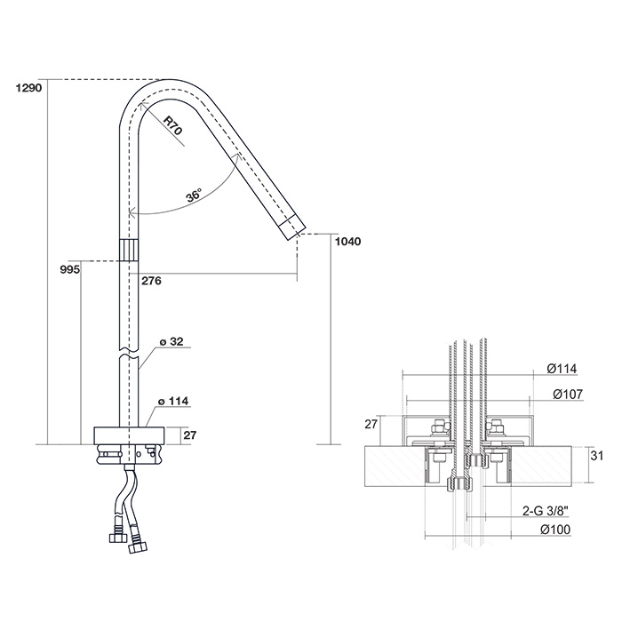 Kerasan Смеситель для раковины, напольный, с прогрессивным картриджем, цвет: нерж. сталь сатин. 756198 NEW