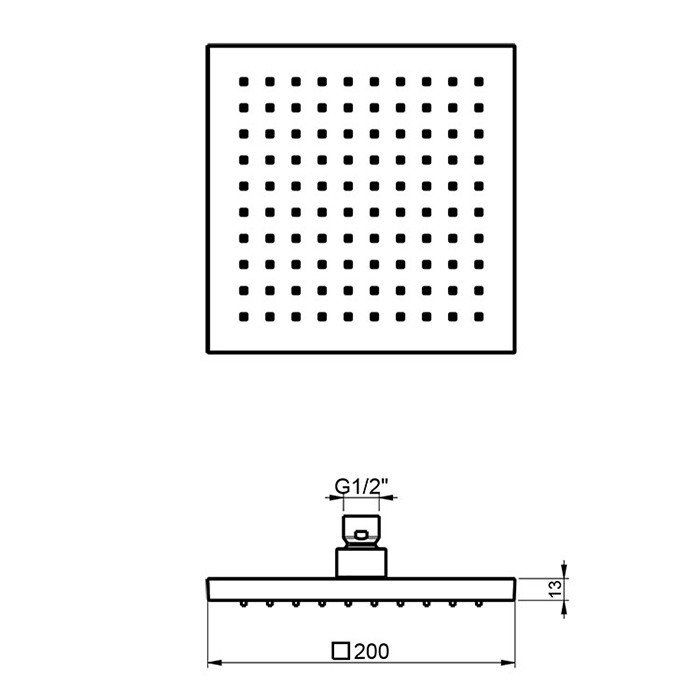 Almar Square 200 Верхний душ без кронштейна 20х20 см, 1 режим, цвет: matt black E044078.MB