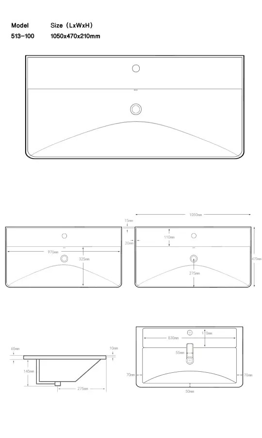 Sanvit Раковина накладная 105х47 см, с переливом, 1 отверстие под смеситель, цвет: белый r513-100