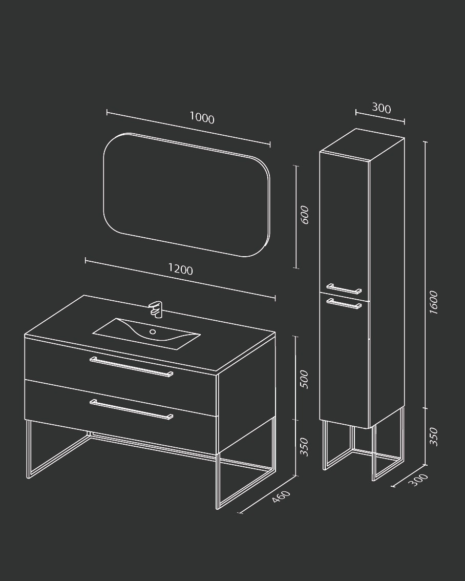 Sanvit Сити Рама для тумбы 120х43х35h см, прямоугольная, цвет: черный матовый rts120bl