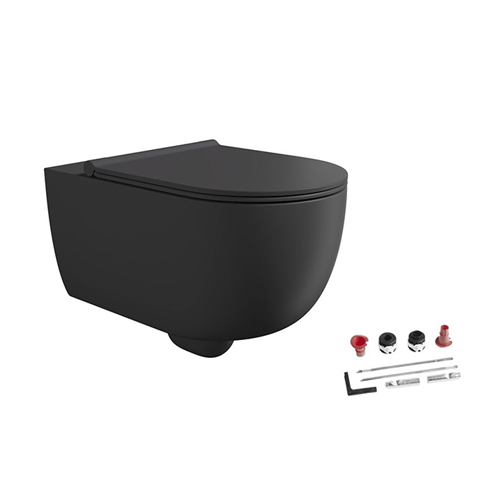 Alice Unica Унитаз подвесной 35х55 см безободковый с крышкой микролифт, цвет: черный матовый 32240108SET