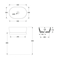 Alice Unica Раковина чаша 55х35х17h см, без перелива, цвет: белый матовый 32120109