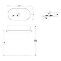 Alice Hide Раковина чаша 65х35х12h см, без перелива, цвет: черный матовый 31120108