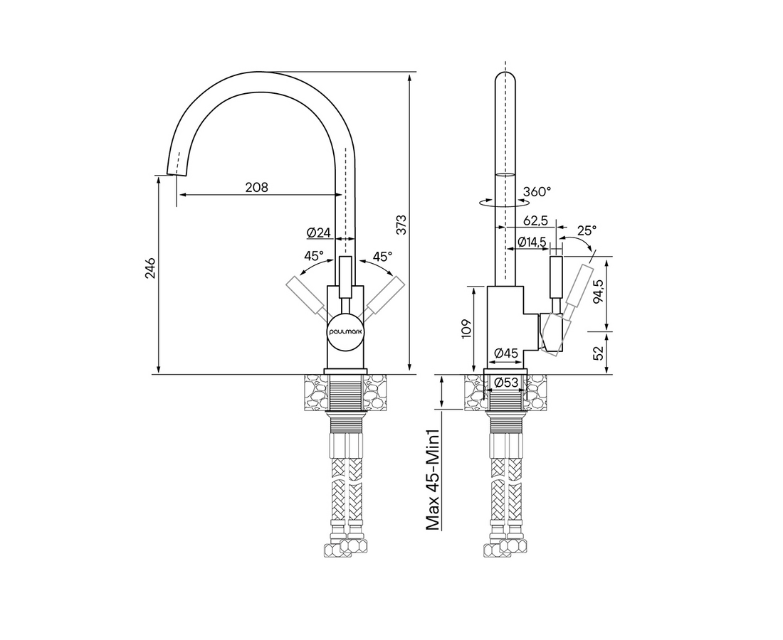 Paulmark Holstein Смеситель для кухни, цвет: серый дым Ho212063-GRS
