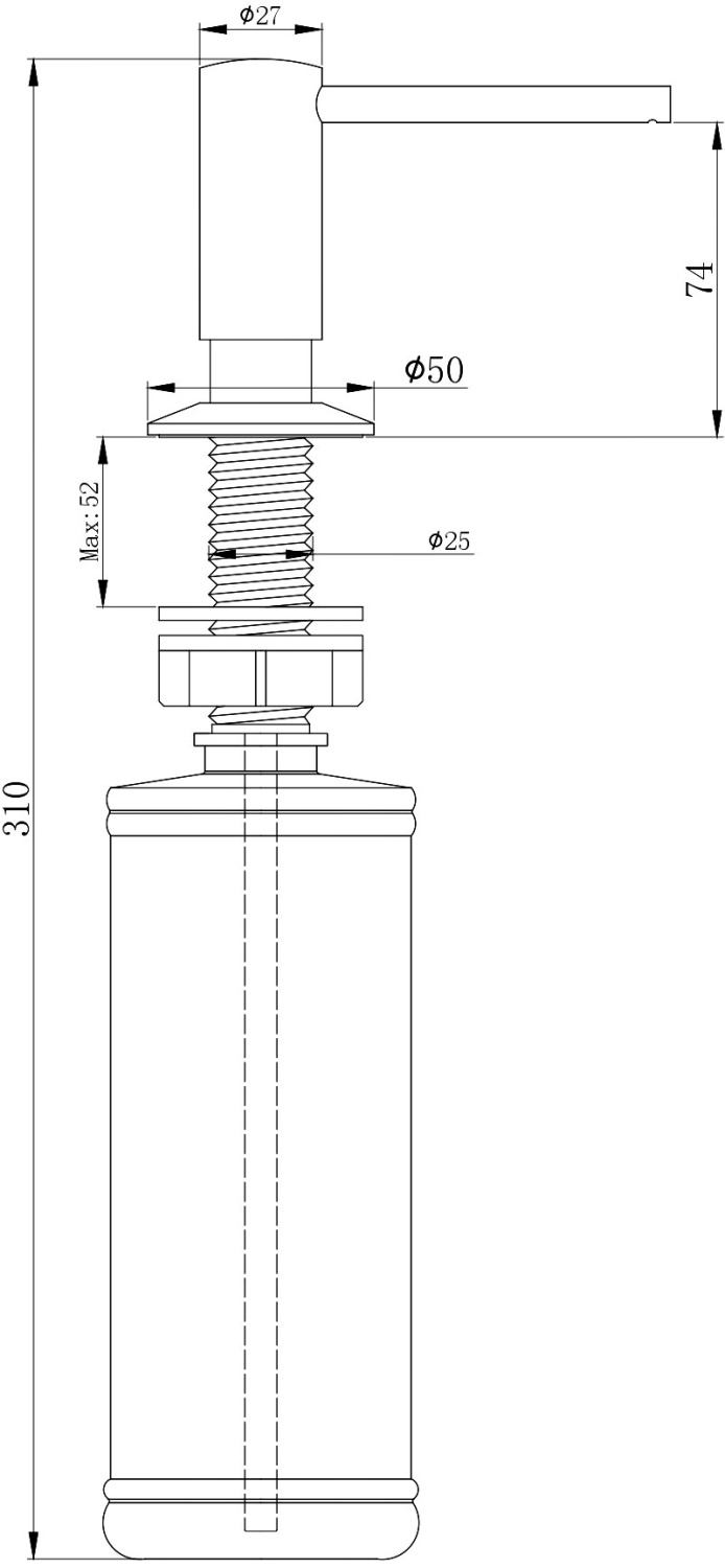 Paulmark Decus Дозатор для жидкого мыла встраиваемый латунь, цвет: хром D004-CR