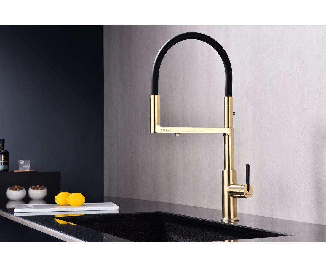 Paulmark Tornado Смеситель для кухни с гибким изливом, цвет: светлое брашированное золото To213402-SBG