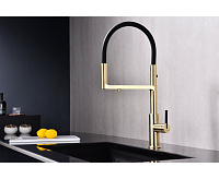 Paulmark Tornado Смеситель для кухни с гибким изливом, цвет: светлое брашированное золото To213402-SBG