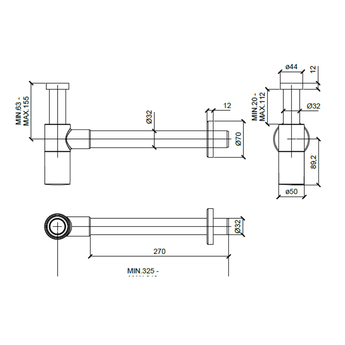 Almar Mixers Сифон для раковины латунный, цвет: chrome E096002.CR