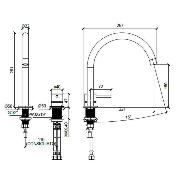 Almar Round Смеситель для раковины на 2 отверстия, без донного клапана, излив 22,1 см, цвет: chrome E214005.CR