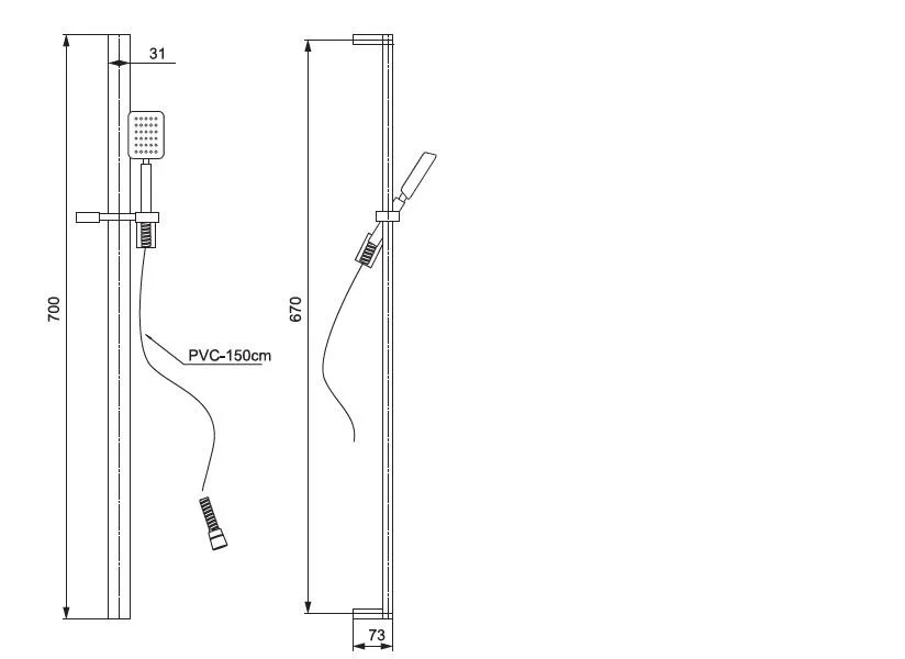 Paini Ravenna Душевой гарнитур: душевая лейка 3 вида струи, штанга 70 см, шланг 150 см, цвет: хром RVCR121
