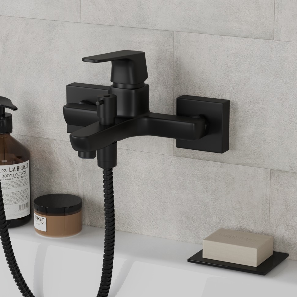 Paini Bari Смеситель для ванны, на 2 отверстия, излив 15,8 см, цвет: черный матовый RTYO111