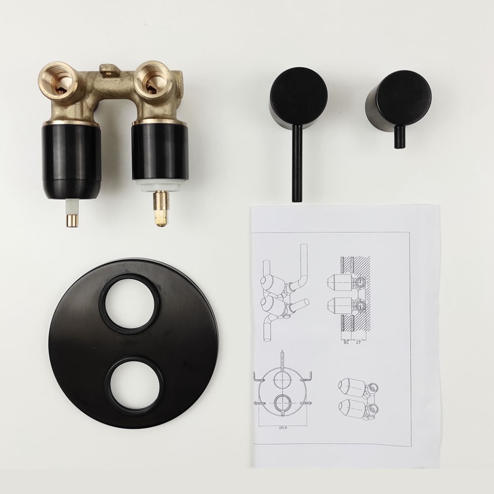 Paini Cox Смеситель для ванны встраиваемый на 2 потребителя с внутренней частью, цвет: черный браш 78PZ6911