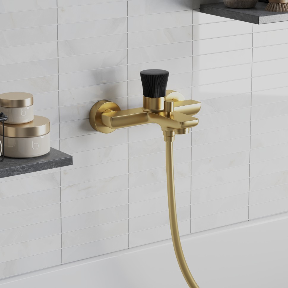 Paini Domus Смеситель для ванны, на 2 отверстия, излив 14,6 см, цвет: золото брашированное 18PJ111PZ