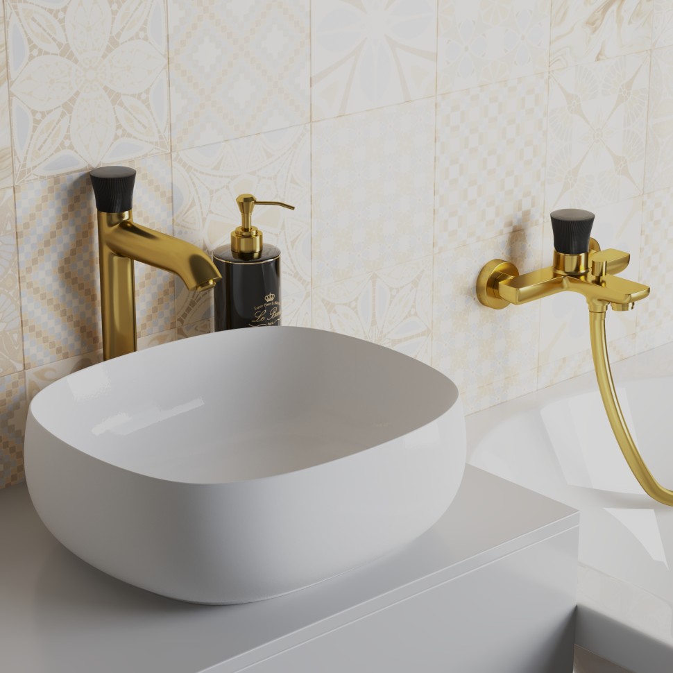 Paini Domus Смеситель для ванны, на 2 отверстия, излив 14,6 см, цвет: золото брашированное 18PJ111PZ