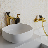 Paini Domus Смеситель для ванны, на 2 отверстия, излив 14,6 см, цвет: золото брашированное 18PJ111PZ